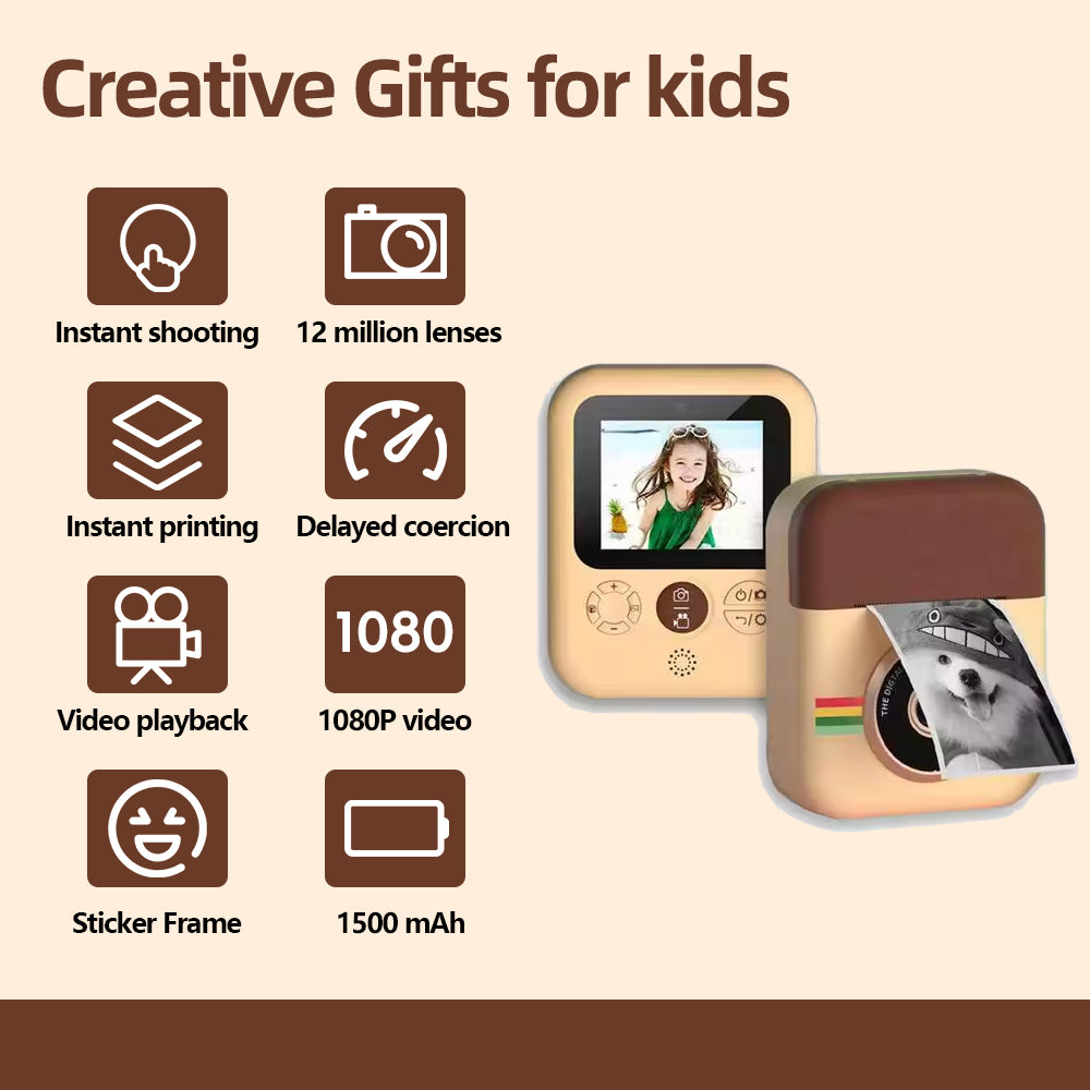 Instant print camera for kids, creative Christmas and birthday gift